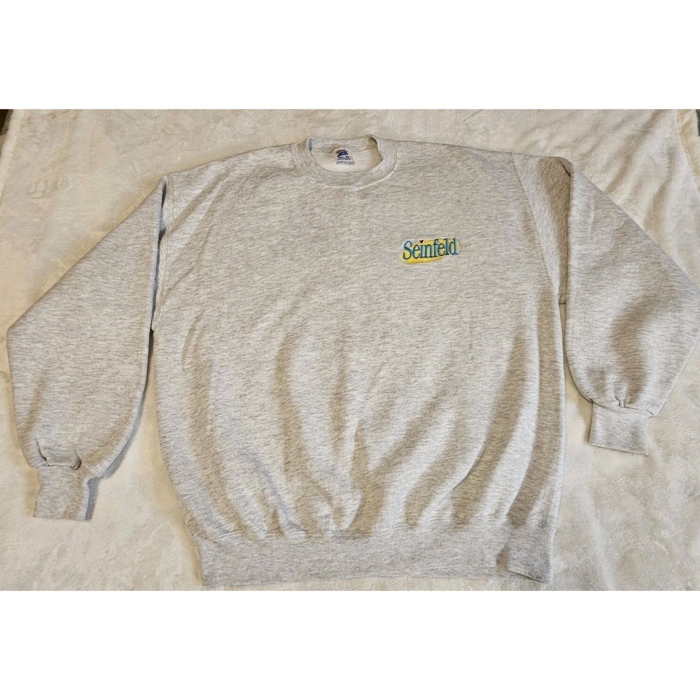 Rare Vintage Seinfeld Embroidered Jerzees Light Gray Super Sweats Sweatshirt...